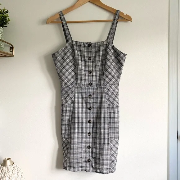 Lulus Dresses Lulus Plaid Button Down Mini Dress Black White